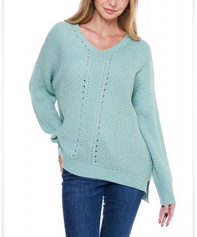 Women's V-Neck Cable Sweater Green $29.24 Sweaters
