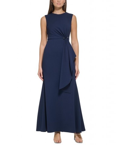 Women's Side-Ruched Draped Sleeveless Gown Spring Navy $81.26 Dresses