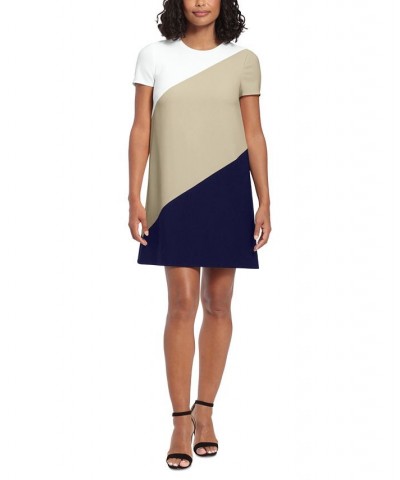 Women's Colorblock Short-Sleeve Shift Dress Stone/navy $34.88 Dresses