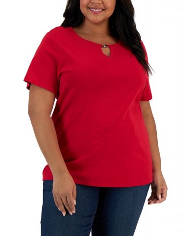 Plus Size Ladder V-Neck Top New Red Amore $14.27 Tops