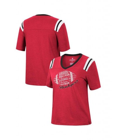 Women's Heathered Red Wisconsin Badgers 15 Min Early Football V-Neck T-shirt Heathered Red $19.32 Tops