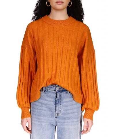 Women's Cozy Wide-Ribbed Blouson-Sleeve Sweater Orange $29.16 Sweaters