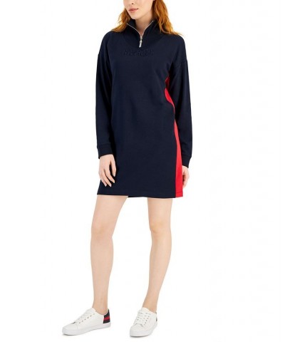 Women's Mock-Neck Long-Sleeve Sweatshirt Dress Blue $21.39 Dresses