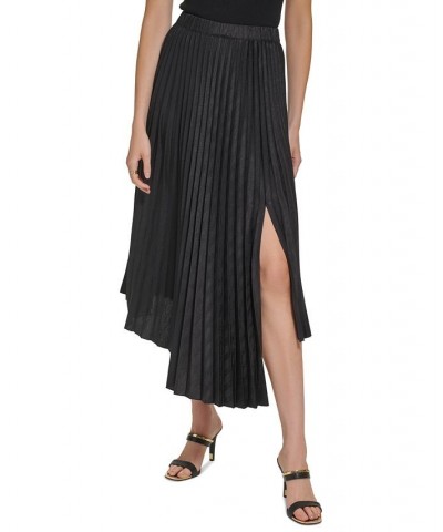 Women's Pull-On Asymmetrical Hem Pleated Skirt Black $59.50 Skirts