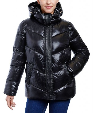 Women's Shine Hooded Puffer Coat Black $89.00 Coats