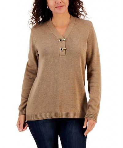 Women's Hardware Cotton Henley Top Chestnut Heather $11.92 Sweaters