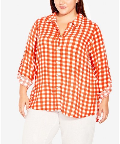 Plus Size Izabel Check Shirt Tangerine Check $28.98 Tops