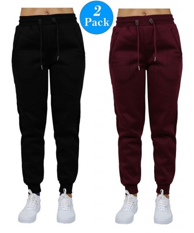 Women's Slim Fit Heavy Weight Fleece Lined Joggers - 2 Pack Black, Burgundy $26.00 Pants