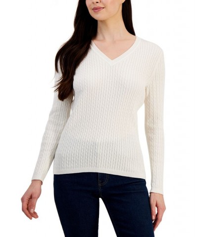 Women's Cable Ivy V-Neck Sweater Ivory/Cream $34.19 Sweaters