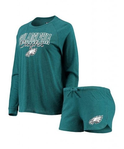 Women's Midnight Green Philadelphia Eagles Meter Knit Long Sleeve Raglan Top and Shorts Sleep Set Green $31.50 Pajama