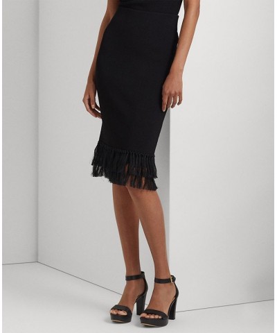 Women's Fringe-Trim Rib-Knit Pencil Skirt Black $96.35 Skirts