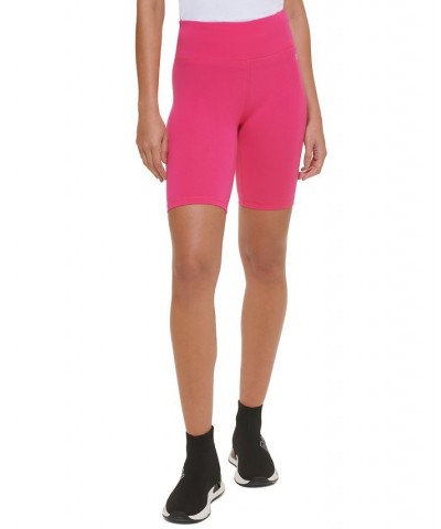 Women's High Waist Metallic Logo Print Bicycle Shorts Pink $16.19 Shorts