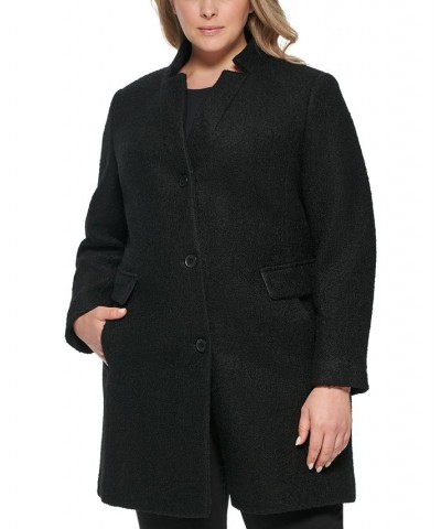 Women's Plus Size Single-Breasted Boucle Walker Coat Black $108.00 Coats