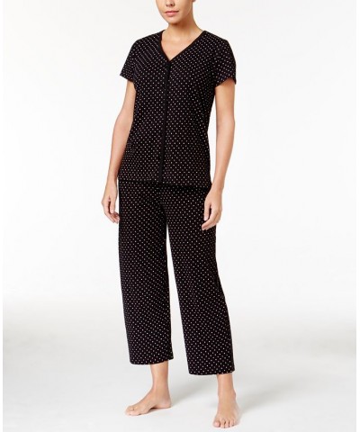 Short Sleeve Top and Capri Pant Cotton Pajama Set Black $14.70 Sleepwear