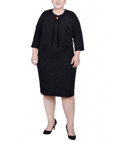 Plus Size Textured 3/4 Sleeve Two Piece Dress Set Black $20.18 Dresses