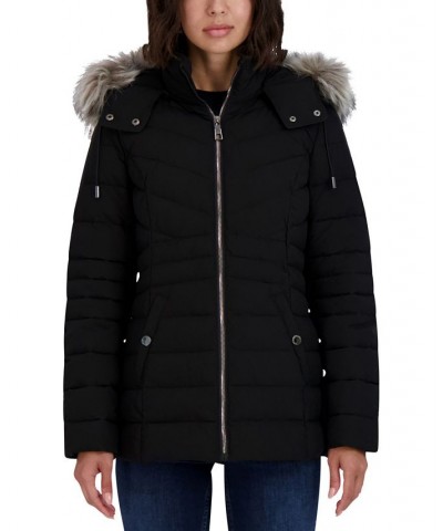 Women's Hooded Faux-Fur-Trim Puffer Coat Black $48.00 Coats