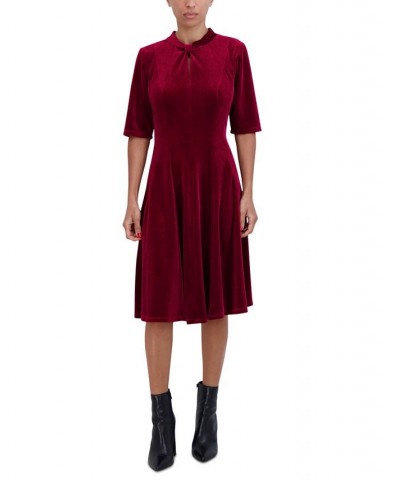 Women's Velvet Short-Sleeve A-Line Dress Red $18.69 Dresses