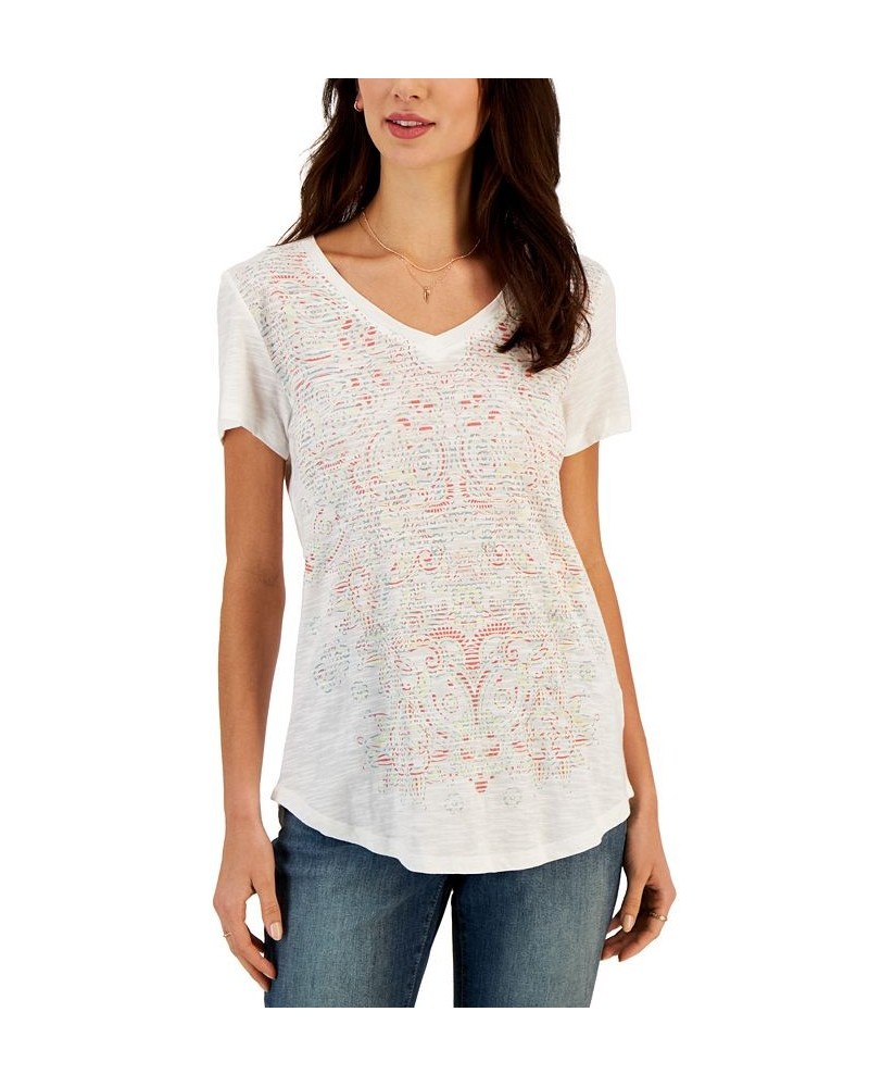 Women's Bandana-Print V-Neck Short-Sleeve T-Shirt Brown $11.79 Tops
