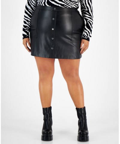 Plus Size Faux-Leather Mini Skirt Deep Black $20.27 Skirts