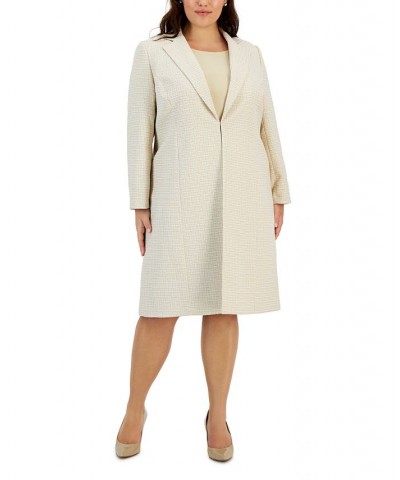 Plus Size Tweed Notch-Collar Topper & Sheath Dress Tan/Beige $136.00 Suits