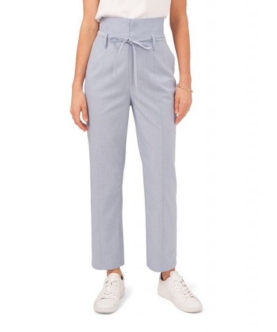 Women's Straight Leg Paper Bag Pants with Self Tie Porcelain Blue $49.05 Pants