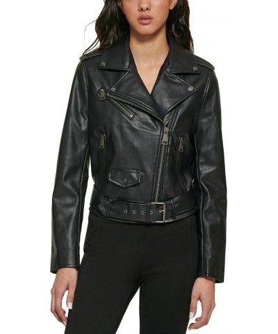 Women's Faux-Leather Moto Jacket Black $46.50 Coats