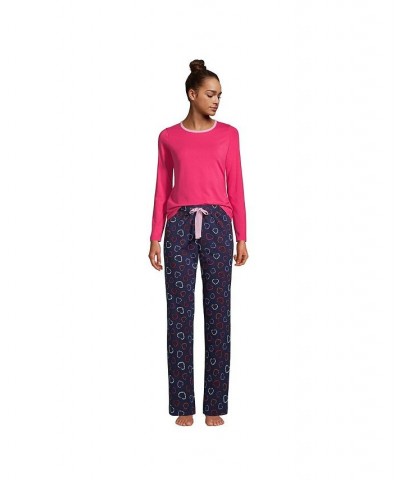 Women's Petite Knit Pajama Set Long Sleeve T-Shirt and Pants Deep sea navy tie dye hearts $34.38 Sleepwear