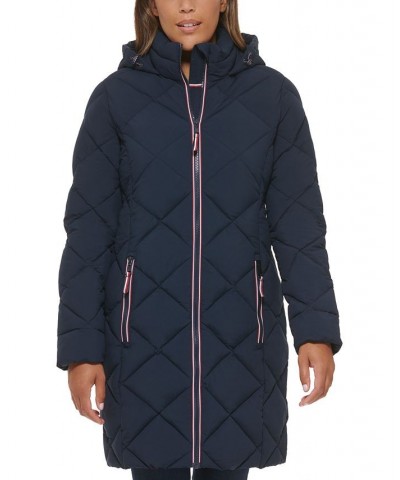 Women's Hooded Quilted Puffer Coat Navy $46.50 Coats