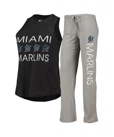 Women's Gray Black Miami Marlins Meter Muscle Tank Top and Pants Sleep Set Gray, Black $26.65 Pajama