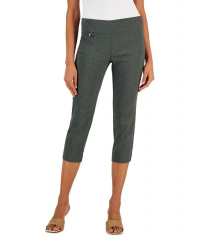 Women's Tummy-Control Textured Skinny Capri Pants Green $20.64 Pants