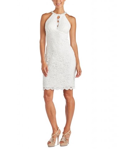 Women's Lace Halter Cocktail Dress Ivory $33.79 Dresses