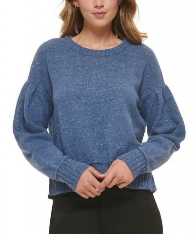 Women's Crewneck Puff-Sleeve Sweater Blue $50.49 Sweaters