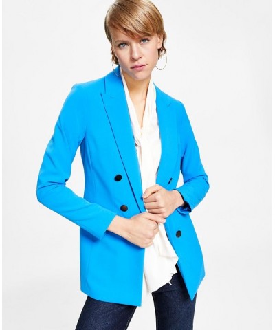Women's Bi-Stretch Faux-Double-Breasted Jacket Cezanne Blue $58.05 Jackets