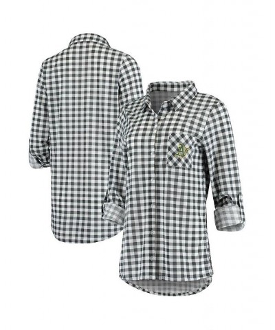 Women's Charcoal Oakland Athletics Wanderer Long Sleeve Button-Up Nightshirt Charcoal $35.39 Pajama