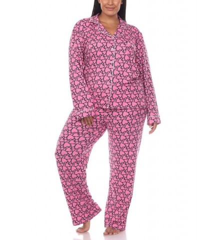 Plus Size 2 Piece Long Sleeve Heart Print Pajama Set Pink $28.60 Sleepwear