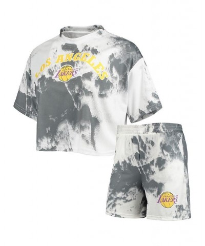 Women's White Black Los Angeles Lakers Tie-Dye Crop Top and Shorts Set White, Black $38.49 Outfits