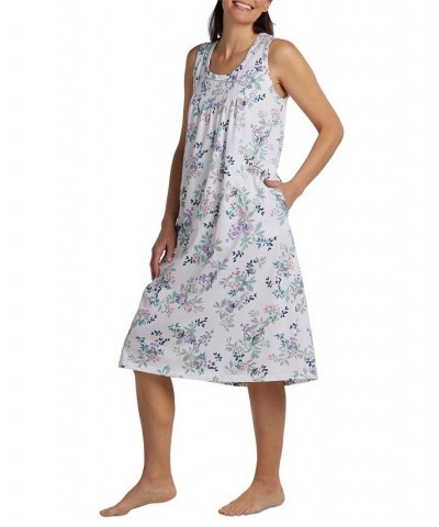Sleeveless Long Knit Printed Gown White Floral $25.64 Sleepwear