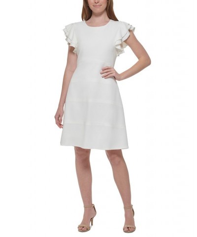 Women's Ruffled Flutter-Sleeve Dress Ivory/Cream $47.96 Dresses