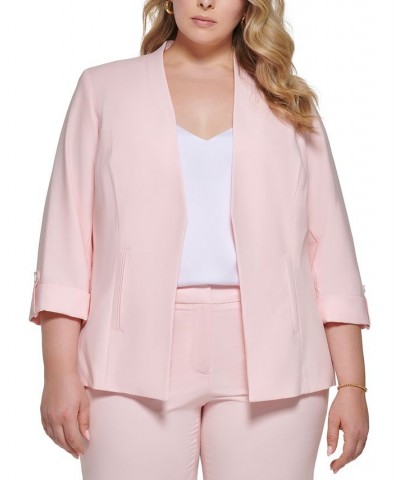 Plus Size Lux Open-Front 3/4-Sleeve Blazer Pink $74.73 Jackets