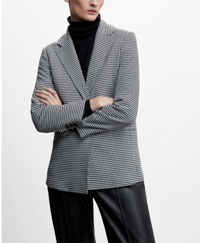Women's Houndstooth Wool-Blend Blazer Black $49.50 Jackets