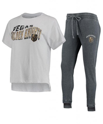 Women's Vegas Golden Knights Resurgence Slub Burnout Raglan T-shirt and Joggers Sleep Set Charcoal, White $33.75 Pajama