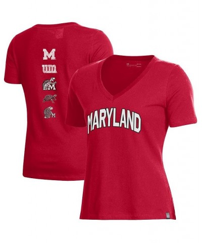 Women's Red Maryland Terrapins Spine Print V-Neck T-shirt Red $20.00 Tops