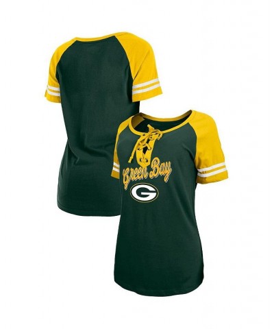 Women's Green Gold Green Bay Packers Logo Lace-Up Raglan T-shirt Green $21.12 Tops