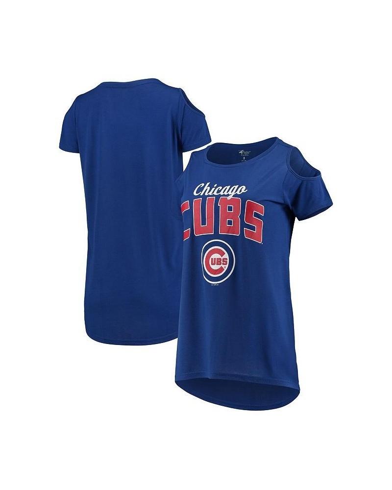 Women's Royal Chicago Cubs Clear the Bases Cold Shoulder T-shirt Royal $24.29 Tops