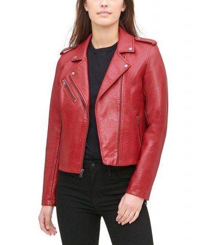 Women's Classic Moto Jacket Red $32.90 Jackets