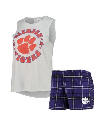 Women's Purple White Clemson Tigers Ultimate Flannel Tank Top and Shorts Sleep Set Purple, White $31.20 Pajama