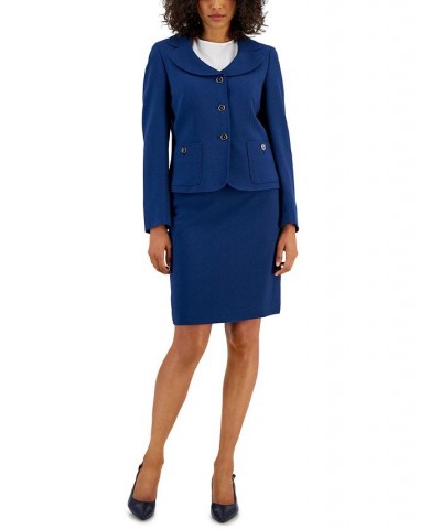 Women's Curved Collar Button-Front Jacket & Pencil Skirt Suit Blue Flower $81.00 Suits