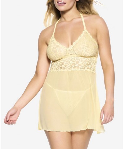 Women's Renee Sheer Babydoll Nightgown 2 Piece Lingerie Set Yellow $29.14 Sleepwear