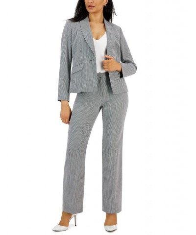 Gingham Single-Button Closure Blazer and Straight Leg Mid-Rise Pantsuit Regular and Petite Sizes Black $121.00 Suits