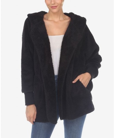 Women's Plush Hooded with Pockets Jacket Black $32.76 Jackets